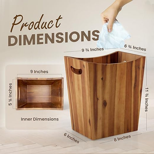 2 Gallon Acacia Wooden Bin Wastebasket – Small Trash Can Decorative Bathroom Trash Can Waste Basket for Bedroom Office Garbage Can Wood Bathroom Accessories Boho Bedroom Decor