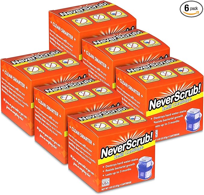 Self Cleaning Toilet System Replacement Cartridge 1.65 oz Lasts Up to 3-5 Months Continuous Toilet Bowl Cleaning - 6 Pack