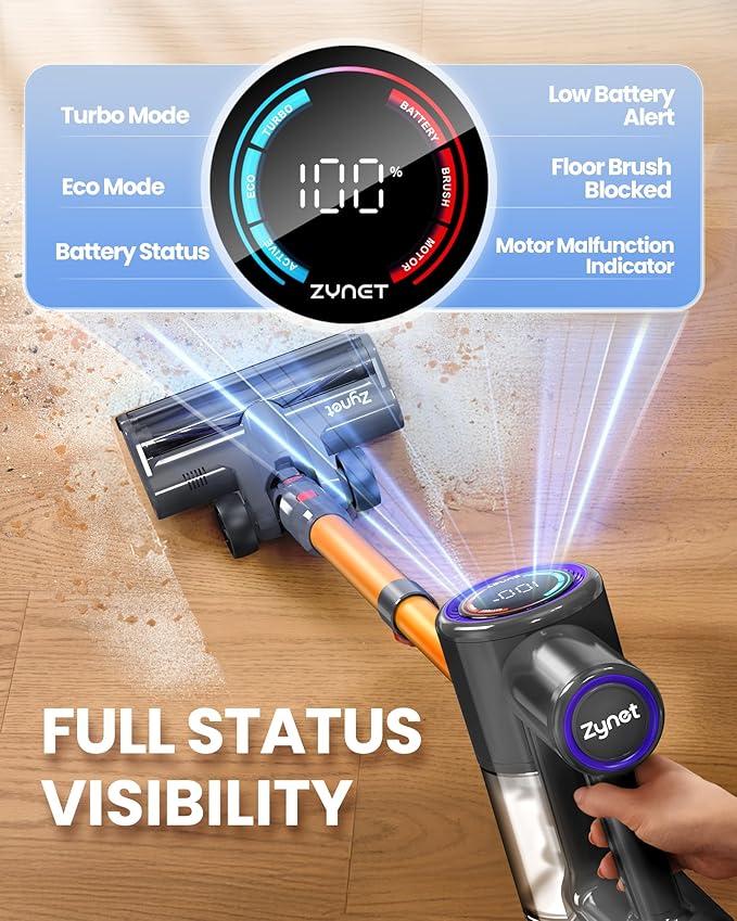 S8 Cordless Vacuum Cleaner 500W/45KPA/40Mins Lightweight Stick Vacuum for Home LED Display and Green Headlights 6-Stages Filtration Self-Standing Vacuum for Hard Floor Carpet and Pet Hair