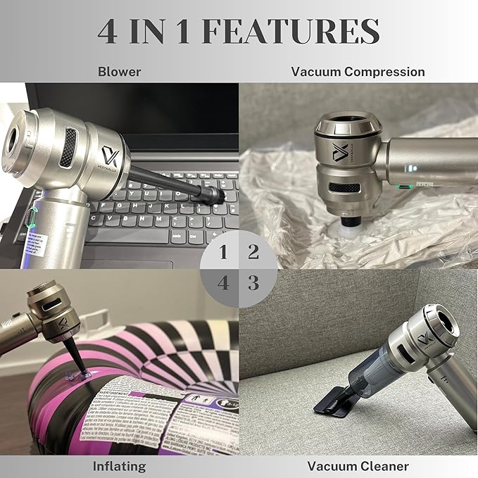 Cordless Handheld Car Vacuum Cleaner – Powerful 25000PA Suction 3-Speed Brushless Motor Mini Portable 4-in-1 Vacuum &amp Blower for Car Home Office Pet Hair