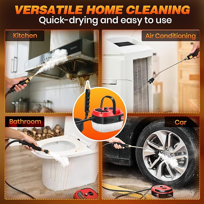 2500W Handheld Steam Cleaner 10S Rapid Heating Steamer with 6 Adjustable Levels 36oz Large Capacity Water Tank Portable High-Power Steam Cleaner for Home Kitchen Bathroom Floor Car