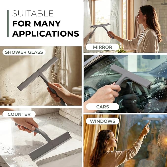 GÜTEWERK Shower Squeegee for Glass Doors Silicone Window Squeegee Bathroom and Glass Cleaning - Gray - 11 Inch