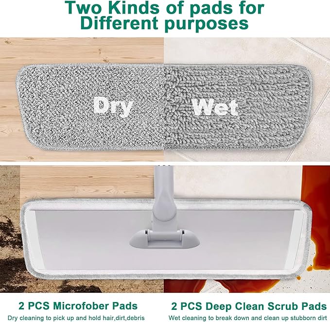 18 Professional Microfiber Mop Floor Cleaning System Flat Mops with Stainless Steel Handle 4 Reusable Washable Mop Pads Wet and Dust Mopping for Hardwood Vinyl Laminate (White&ampGrey)