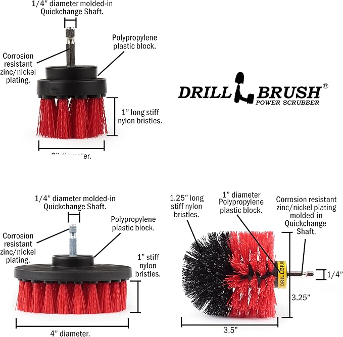 Drillbrush Heavy Duty Stiff Bristle Brush Kit – Power Scrubber Attachment for Concrete Brick Siding Stone Driveways Fireplaces Hard Water Stains Gravestone &amp Cemetery Headstone Cleaning Bru