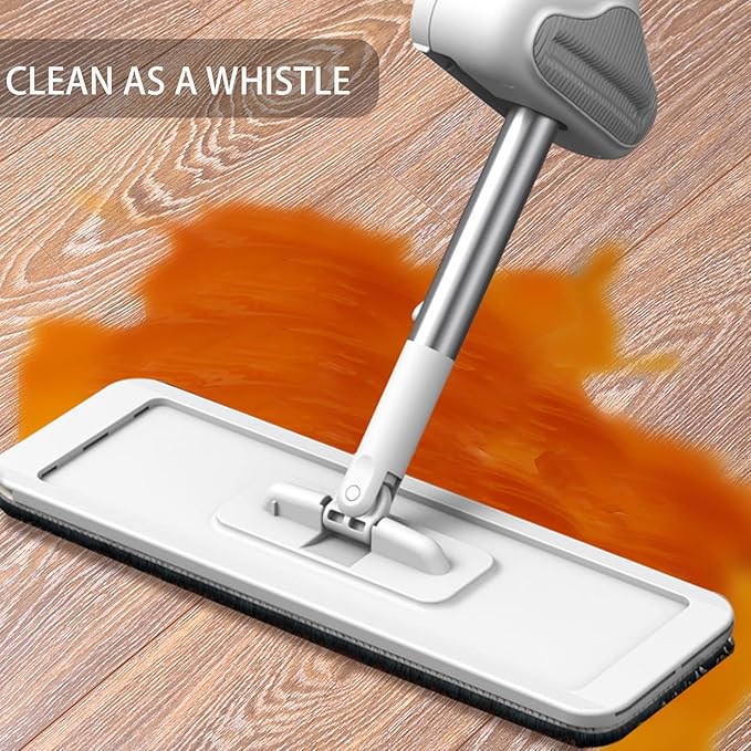 360 Hands-Free Self Wringing Floor Cleaning Mop Flat Mop - Microfiber with 6 x Washable Pads Hand Washing Free for Hardwood and Window White