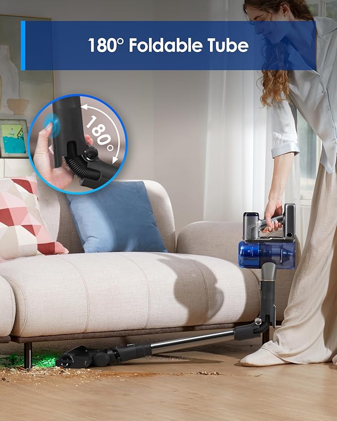 Tineco Pure ONE S70 Cordless Vacuum Cleaner 200AW Powerful Suction Up to 95min Runtime Zero Tangle Brush180° Foldable Tube Stick Vacuum Cleaner for Pet Hair Carpet &amp Hard Floor (Gray)