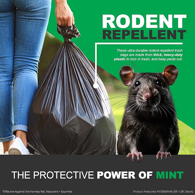 Mint-X - MX4046XHB Rodent Repellent Trash Bags 1.3 Mil Flat Seal 46 Height x 40 Length Black (Pack of 100)