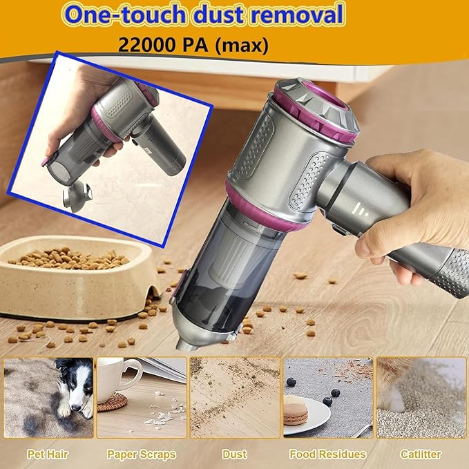 Powerful 22000Pa Wireless Handheld Vacuums Cleaner with 6000mAh Battery and 8 Accessories for Car Upholstery Home Office