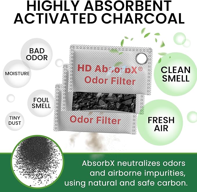 iTouchless AbsorbX High-Density Charcoal Air Purifying Bags 3-Pack – Bamboo Activated Charcoal Odor Eliminators for Home Car Closet Pet Areas – Fragrance-Free Long-Lasting Freshness