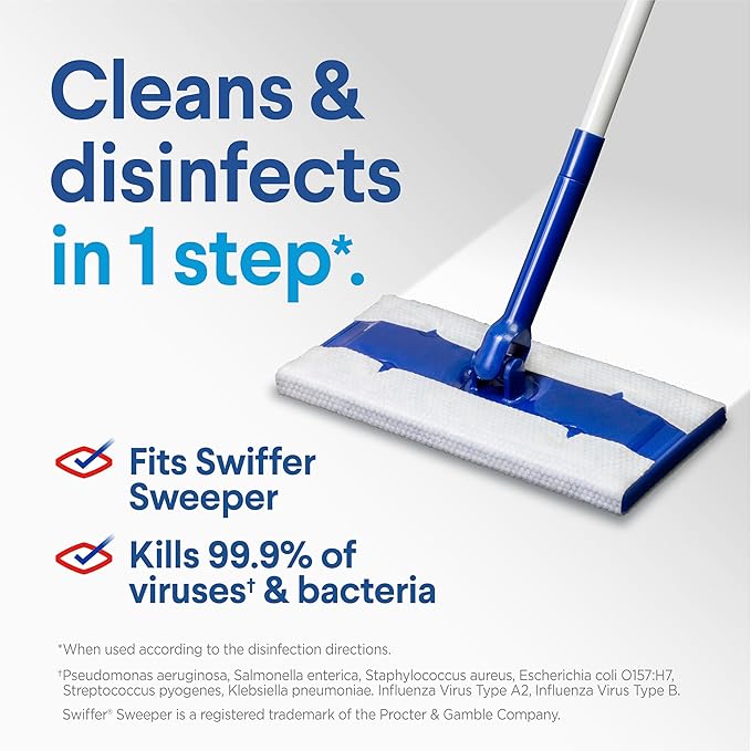 Clorox Disinfecting Wet Mop Pad Disposable Mop Heads Multi-Surface Floor Wipes Rain Clean 2 Packs 24 Wet Refills Per Pack (Package May Vary)