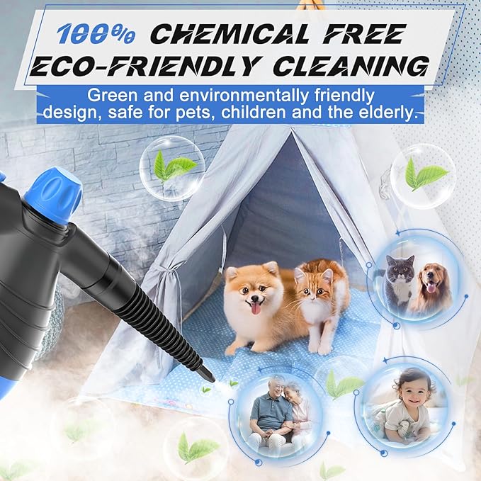 Handheld Steam Cleaner - 275°F High Temperature Fast Heating Multi-Purpose Portable Deep Steam Cleaner for All Surfaces With 9pcs Accessories 100% Chemical-Free Steamer for Cleaning Home Car Grout