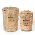 Handwoven Water Hyacinth Trash Can Set (2-Pack) 1.4 &amp 2.9 Gallon Wicker Trash Bins with Lid Removable Liner &amp Raised Feet for Bathroom Bedroom Office &amp Small Spaces