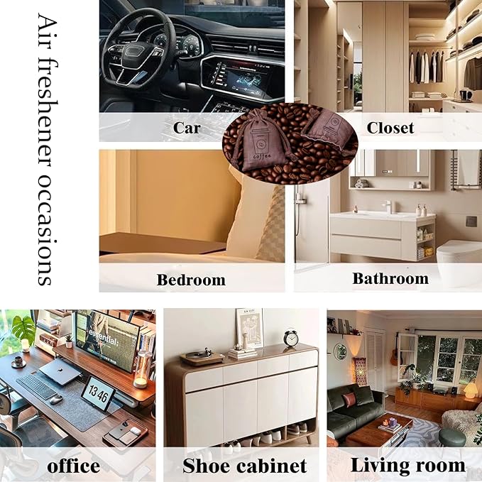 Generic Car Air Purifier Coffee Bean 2 packs Car Air Freshener Natural Coffee Bean Aroma without Addition Car Air Freshener Pack for Drawer and Closet Home Perfume