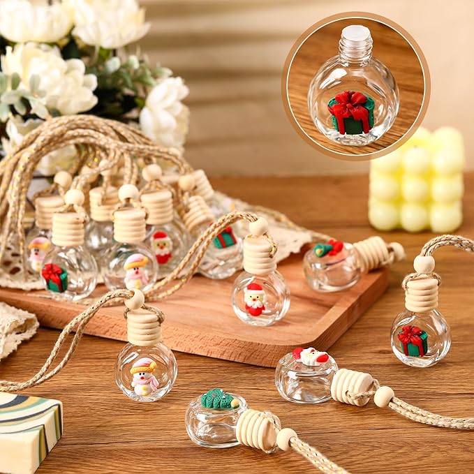 BBTO 80 Pcs Hanging Car Air Freshener Car Diffuser Bottles Bulk Christmas Empty Glass Perfume Bottle Freshener Clear Diffuser Bottle Pendant for Essential Oil Fragrance Aromatherapy Bottles Ornament