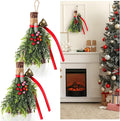 Jenaai 2 Pcs Yule Decorative Broom 6.7 Inch Pagan Christmas Decor Mini Witch Broom Handmade Pagan Broomstick with Crystal Holly Berry Jingle Bell Xmas Hanging Decor for Altar Door Protection Gift