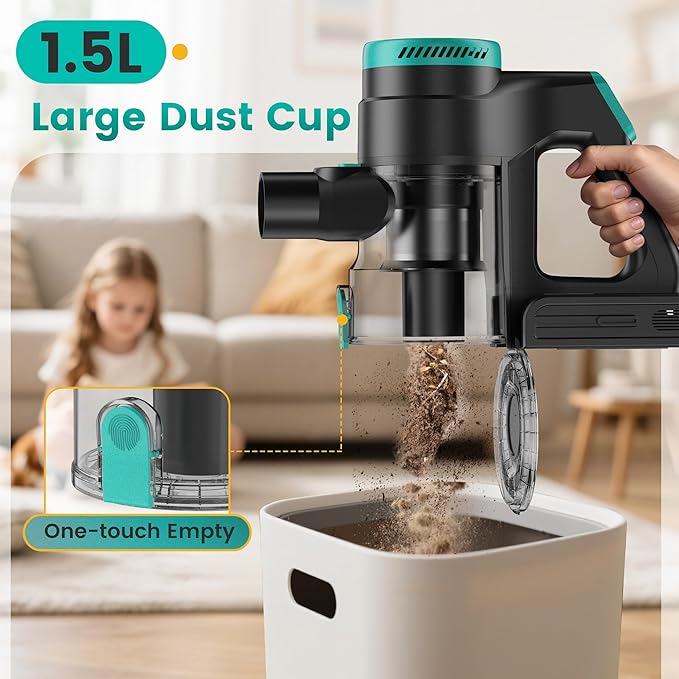 Zefiro Cordless Vacuum Cleaner45Mins Runtime Vacuum Cleaners for Home Anti-Tangle and 1.5L Dust Cup Lightweight Vacuum for Hardwood Floor Carpet Pet Hair