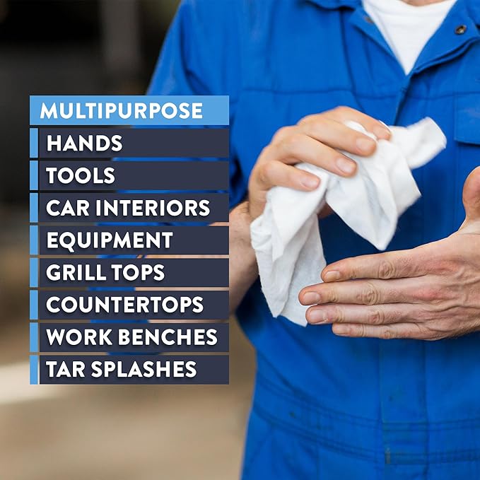 HD Hand &amp Tool Wipes – Heavy Duty Dual Purpose Cloths for Hands Tools &amp Surface Cleaning – Disposable Waterless Cleaner Towels with Scrubbing Side – 72 Count Tub