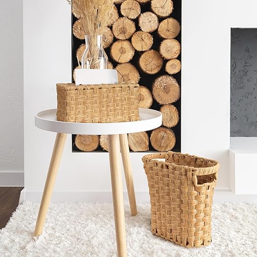 Wicker Waste Basket with Built-in Handles Multifunctional Mini Basket for Home and Office Compact Design and Durable Construction with Fine Artisanal Craftsmanship