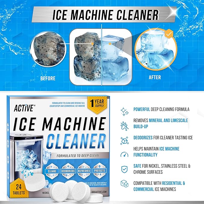 ACTIVE Ice Machine Cleaner and Coffee Maker Cleaner - Includes 24pk Ice Maker Cleaning Tablets and 24pk Coffee Machine Descaler Tablets