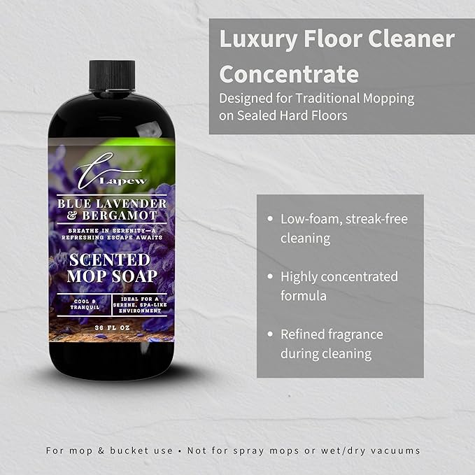 Lapew Blue Lavender &amp Bergamot Scented Mop Soap - Luxury Floor Cleaner Concentrate for Mopping Tile Laminate Vinyl &amp Hardwood | Streak-Free Low-Foam | 36 oz