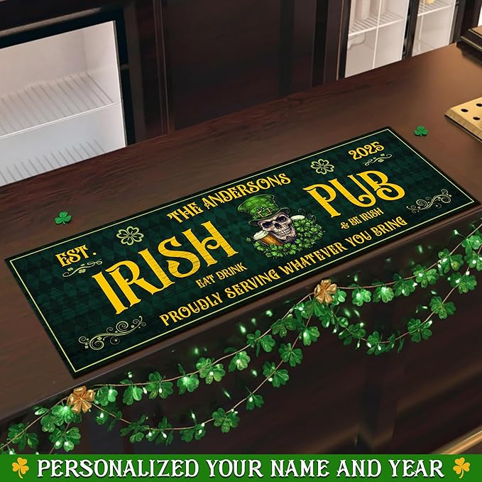 THUYPT Personalized Irish Drying Mat for St Patrick's Day Decor Irish Bar Pub Accessories Spill Mat Countertop Bar Shamrock Dish Drying Mat for Bar Counter Absorbent Coffee Maker (05)