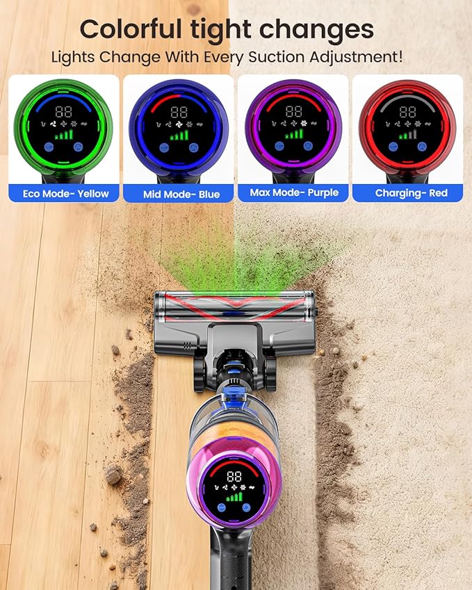 Cordless Vacuum Cleaner 500W Vacuum Cleaners for Home Pet Hair 60Mins Cordless Stick Vacuums with LED Display Anti-Tangle Lightweight Vacuum for Hard Floors CarpetBlue