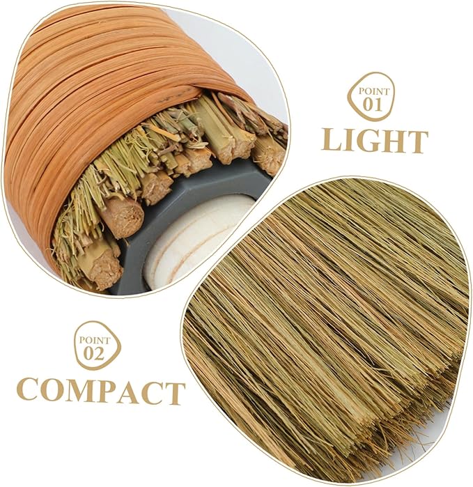 Cabilock 2pcs Practical Handwoven Broom Set Straw Broom Sweep Soft Bristle Household Removable Head Floorfriendly