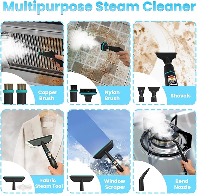 Handle Steam Cleaner 2500W Steam Cleaner for Home 3-Level Adjustable Handle15s Heat-Up Portable Steamer for Cleaning Car Dirt Grout Couch Furniture GreaseTile