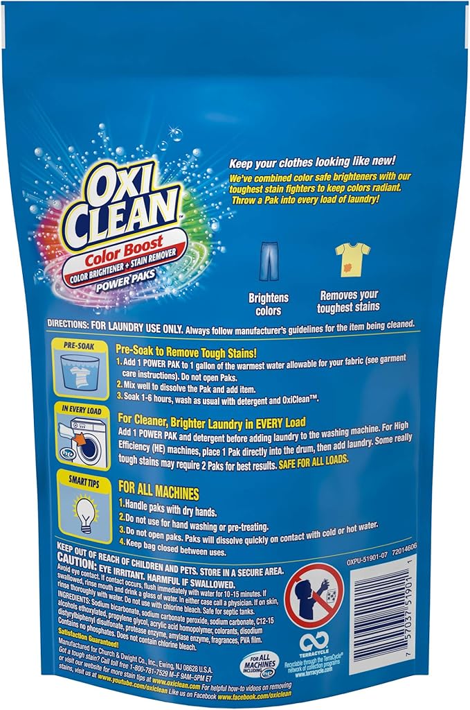 OxiClean Color Boost Color Brightener plus Stain Remover Power Paks 18 Count (Packaging may vary)