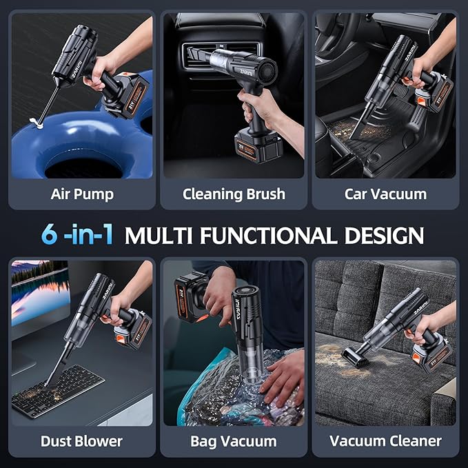 Cordless Handheld Car Vacuum Cleaner 50000Pa High-Power Brushless Motor Rechargeable Dust Buster with 2 Batteries &amp Charger 6-in-1 Portable Vacuum Cleaners for Home Pet Hair Black