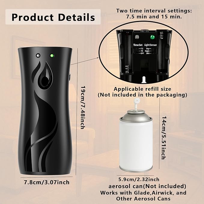 Automatic Air Freshener Spray Dispenser 2-Pack Wall Mounted or FreestandingMultiple Time SettingsCommercial and Home Use in Bathrooms Offices Living Rooms and Commercial Places (Black 1121)