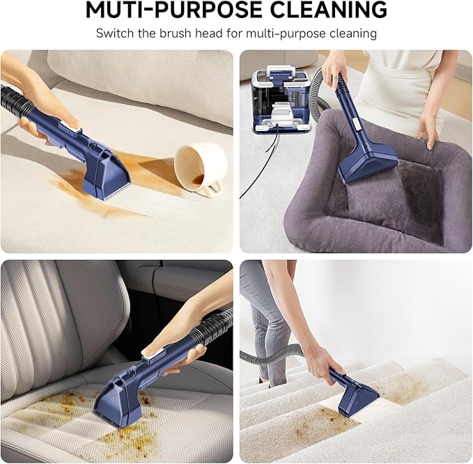 Portable Carpet Cleaner with Steam&amp Heating System Powerful Suction Carpet Cleaner with 3 Cleaning Tools&amp Solution 2 in 1 Upholstery Cleaner Steam Cleaner for Pets Car (blue and white)