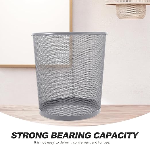 Mesh Metal Wastebasket for Office and Home Rust-Resistant Iron Trash Can with Simple Design Medium Silver Round Garbage Bin for Bathroom Bedroom Dorm Living