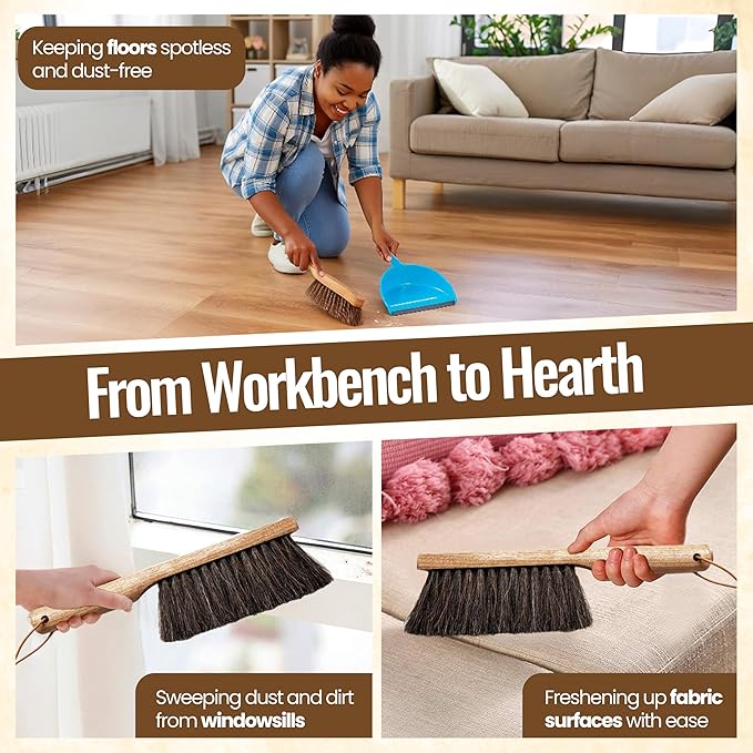 Dustpan Bench Woodworking Brush-USA 13 inch Horsehair Brushes are Used for Counter Furniture Drafting Patio Fireplace Cleaning Shop Brush Leather Tie Woodworking Tool &amp Accessories