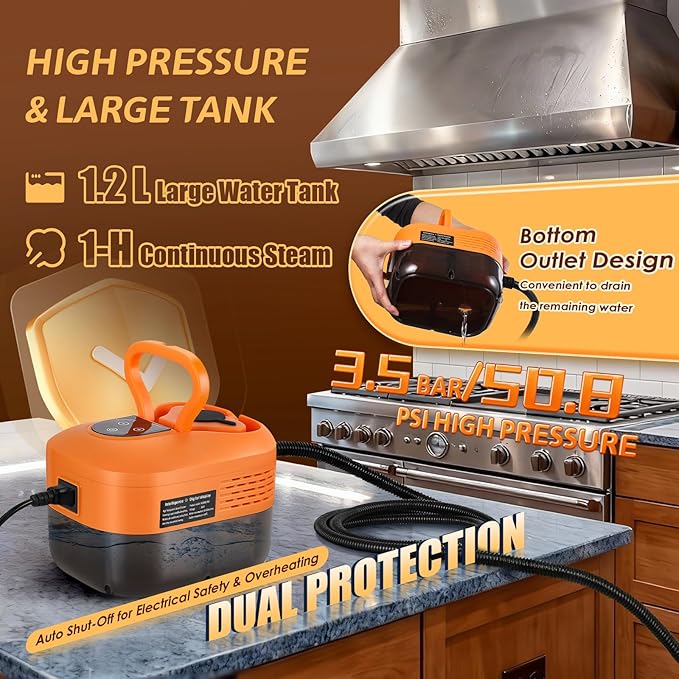 Handheld Steam Cleaner Portable Steamer for Cleaning Machine with 6 Brush Heads 15s Heat Up Pressurized Multi-Surface Mini Steamer for Tile Grout Furniture Kitchen Car Home