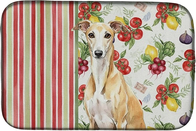 Caroline's Treasures Fawn Whippet Vegetables Dish Drying Mat Absorbent Dish Drying Mat Pad for Kitchen Counter Dish Drainer Mat for Countertop 14 x 21 Multicolor