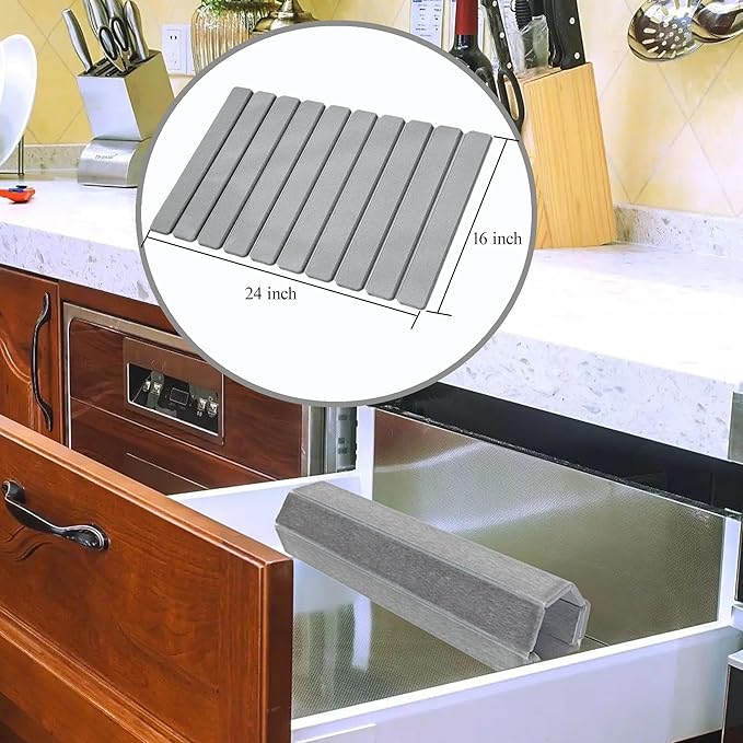 Foldable Stone Dish Drying Mat 24(L)×16(W) Fast Dry Water-Absorbent Collapsibl Eco-Friendly Diatomaceous Earth Dish Drying Mats for Dishes Cookware Cups Fits Any Countertop Gery