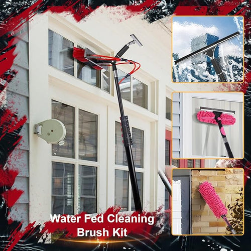 18FT Solar Panel Cleaning Brush &amp Squeegee Kit Proffesional Window Washing Tool 22in Wide Brush &amp 2 Dusting Brush Water Fed Pole Extendable Telescopic Pole for Roof Mounted Solar Panels