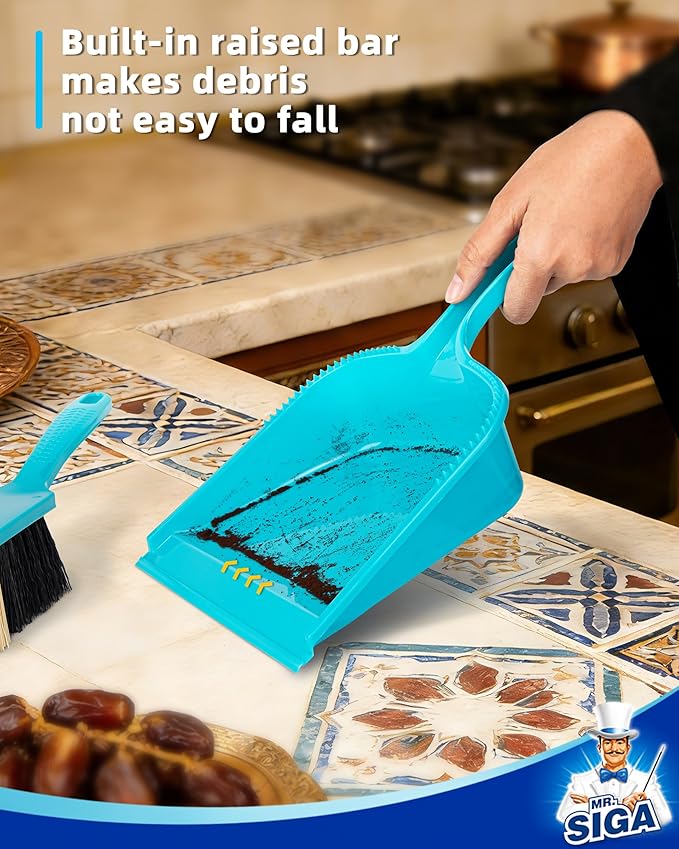 MR.SIGA Dustpan and Brush Set Pack of 2 Set Blue &amp Grey