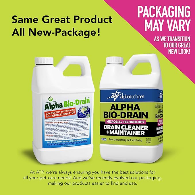 ALPHA BIO-DRAIN - Enzyme-Based Maintenance to Help Prevent Clogs and Reduce Odors from Pet Waste Grease Hair in Drains and Septic Systems - ½ Gallon by Alpha Tech Pet