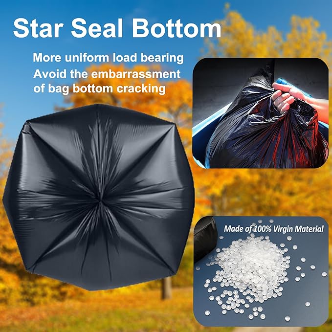 6-10 Gallon Trash Bags 300 Count with 4 Innovative Flap Ties Compatible with Rubbermaid Brute 10 Gallon Trash Can &amp Fit All 6-11 Gallon Trash Can | Tear &amp Leak Resistant