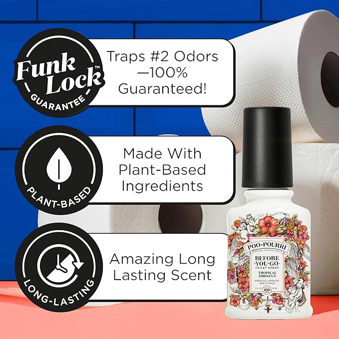 Poo-Pourri Before-You-Go Toilet Spray Refill Tropical Hibiscus 16 Fl Oz Up to 800 Uses Bathroom Odor Deodorizer with Essential Oils for Home or Work Hibiscus Apricot and Citrus Scent