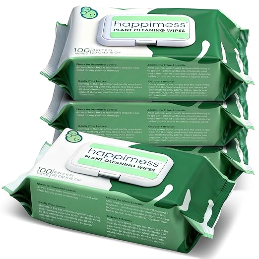 happimess WPE1000A-4SET Plant Cleaning Wipes Gently Cleans &amp Shines Houseplant Leaves Dust Remover with Aloe Vera Shea Butter &amp Chamomile 400 Count (Pack of 4)
