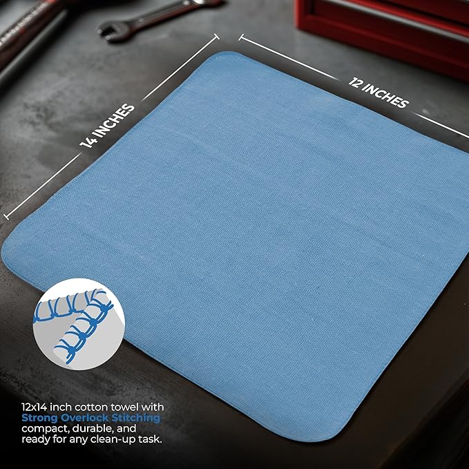 Utopia Towels Cotton Shop Towels 12x14 Inch 100 Pack Soft Absorbent Reusable Cotton Rags Durable and Multipurpose Cleaning Shop Towel for Auto Garage Bar &amp Home Cleaning (Blue)