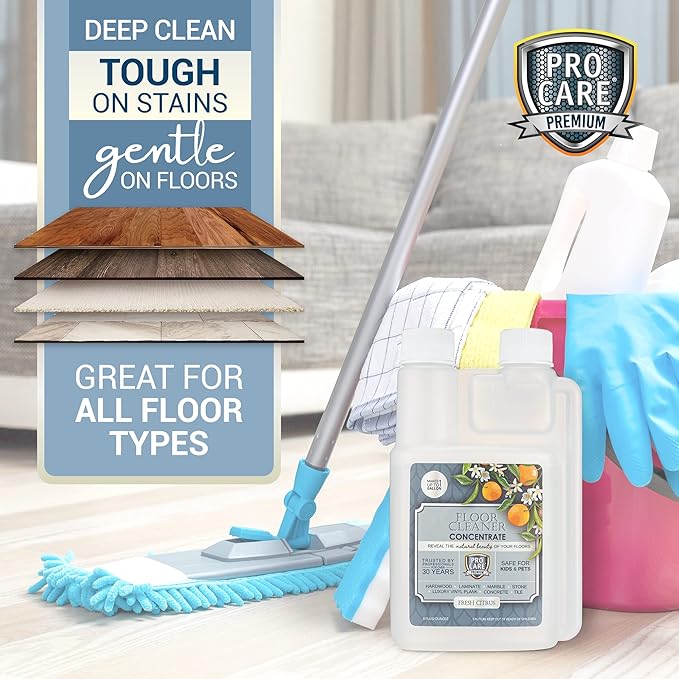 ProCare Citrus Floor Cleaner Concentrate (Made in USA) | Vinyl Wood Tile Stone &amp Laminate Floor Cleaner For Mopping Household Supplies Cleaning Solution Concentrate For Kitchen &amp Bathroom