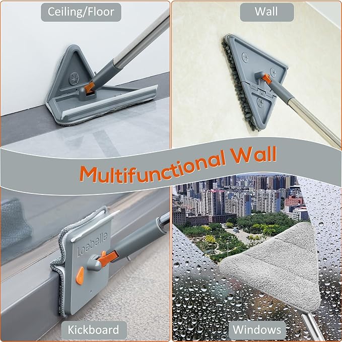 Base Boards Cleaning Tool with 76 Long Handle 360° Rotatable Wall Cleaner Base Board Cleaner Tool Wall Cleaning Washing Mop with 8 Reusable Pads for Painted Walls Ceilings and Baseboards