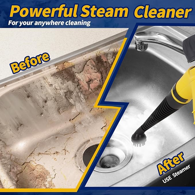 Handheld Steam Cleaner with 12pcs Accessories &amp Safety LockMulti-Purpose &amp Powerful Home Use Pressurized Steamer for CleaningCar Bathroom Shower Upholstery Grout Window Grime Grease