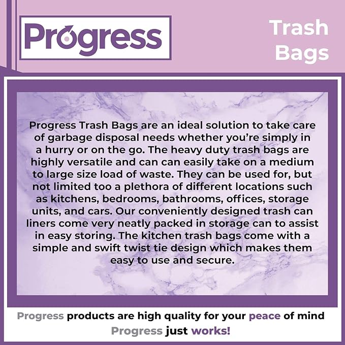 Progress Drawstring Trash Bags – 13 Gallon Portable Tall Garbage Bags Can Liners for Kitchen Office Bathroom Garage | Waste Disposal Supplies (100 Count)