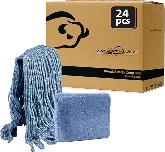 KLEEN HANDLER HEAVY DUTY Commercial Mop Head Replacement Wet Industrial Blue Cotton Looped End String Cleaning Mop Head Refill (Case of 24)