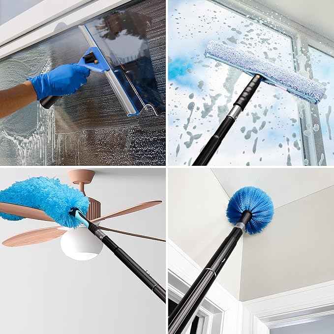 26FT Window Cleaning Brush Kit 4-26ft Adjustable Water Fed Pole Kit Solar Panel Cleaning Brush and Pole Window Roof Solar Panel Washing Cleaner Equipment Kit